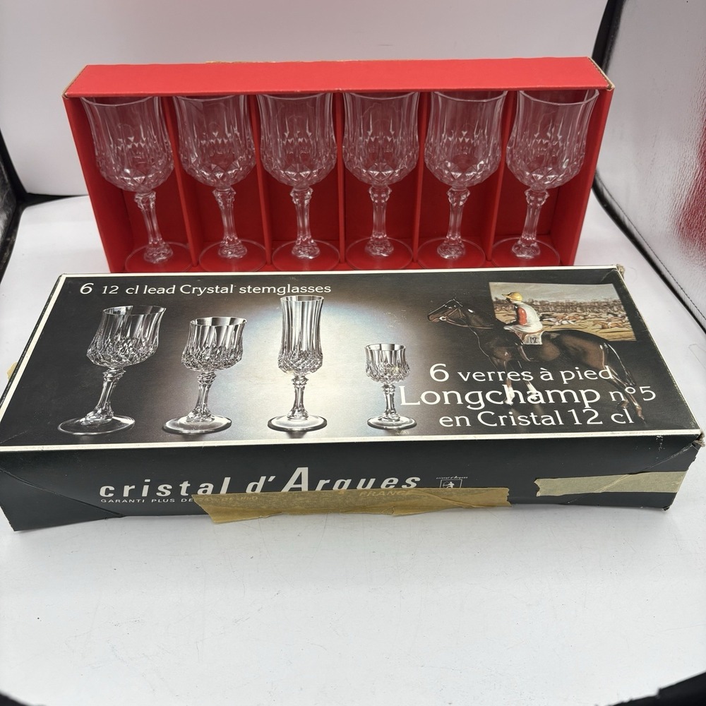 Cristal d'Arques Durand 6" Stem Glasses 6 Longchamp 12 cl 5 Lead Crystal France